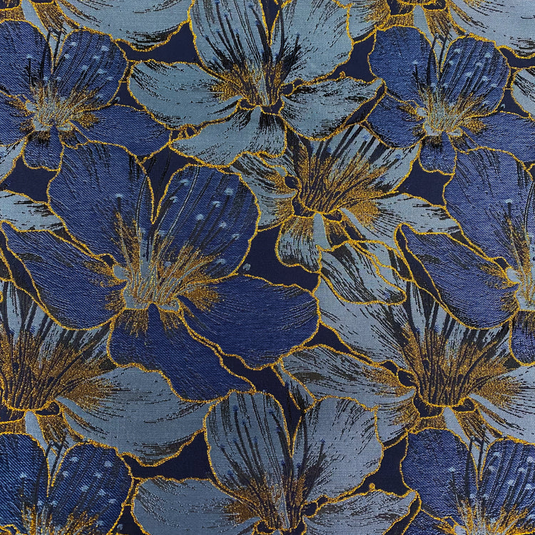 Gold Leaf Lily Jacquard - Light Sky Blue/Denim