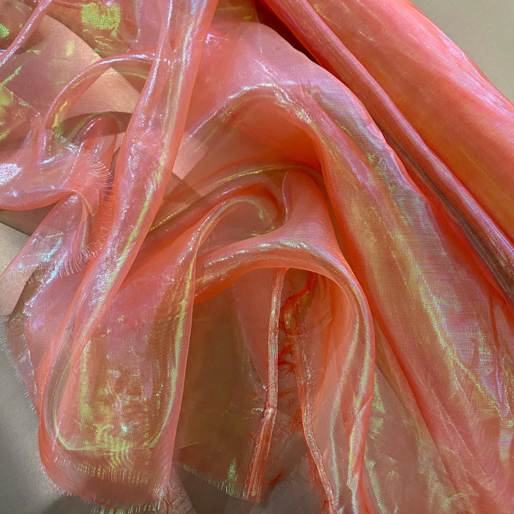 Holographic Organza - Salmon Red / Iridsecent