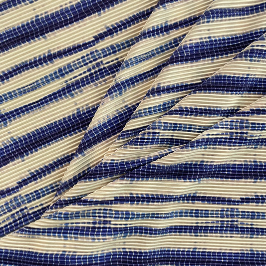 Shibori Stripe Satin Plisse - Cream/Blue