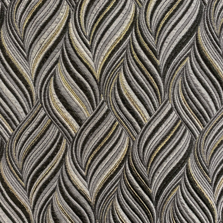 Baroque Leaves Wave Brocade - Silver / Gold / Grey