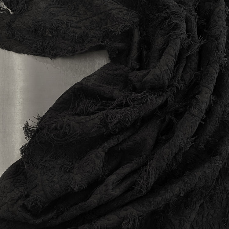 Chenille Cotton Fringe Tapestry Jacquard - Black