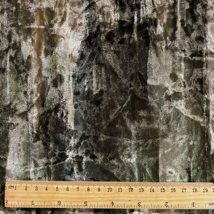 Brush Stroke Camo Stretch Velvet - Dark Olive Green / Papaya Whip