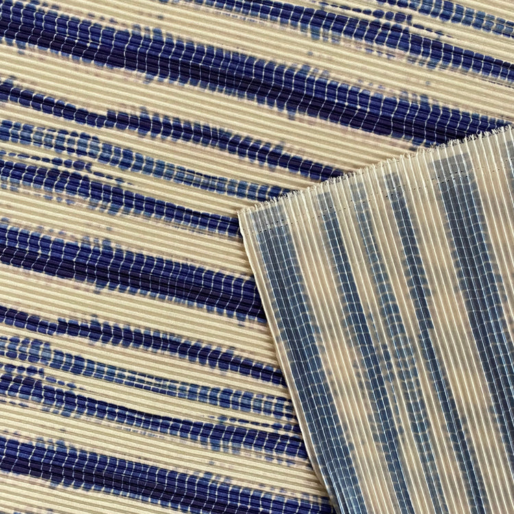 Shibori Stripe Satin Plisse - Cream/Blue