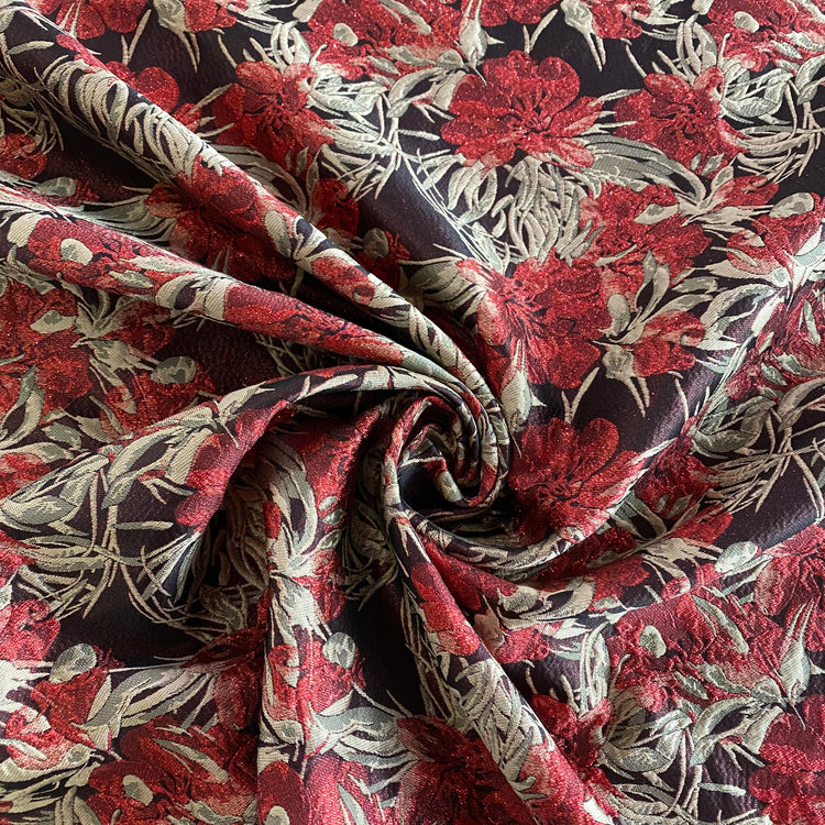 Weeping Pear Brocade - Metallic - Crimson / Beige