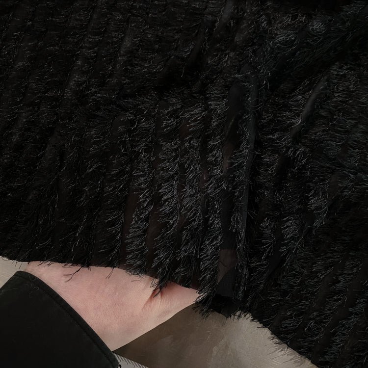 Appliqué Fringe Stripe Chiffon - Black