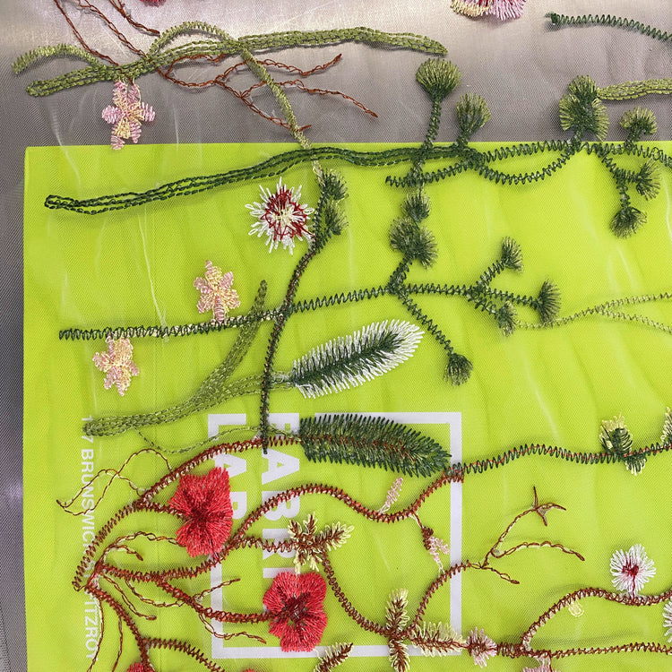Wildflower Meadow Embroidered Tulle - Green/White