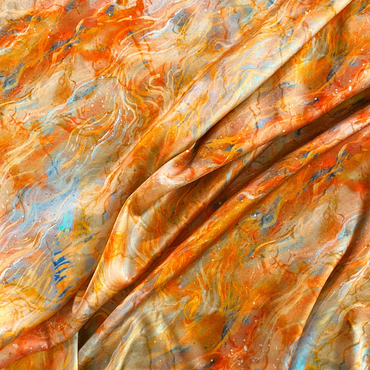 Abstract Acrylic Pour Print - Dark Orange / Light Blue