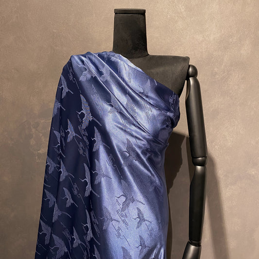 Crane Satin Poly/Silk Damask - Dark Steel Blue