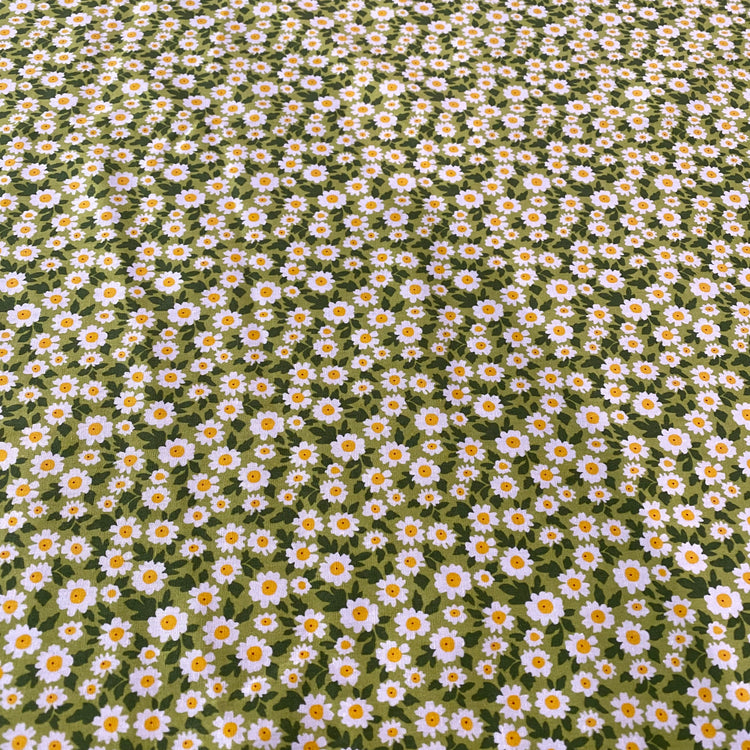 Daisy Ditsy Floral Cotton Lawn - Green/White