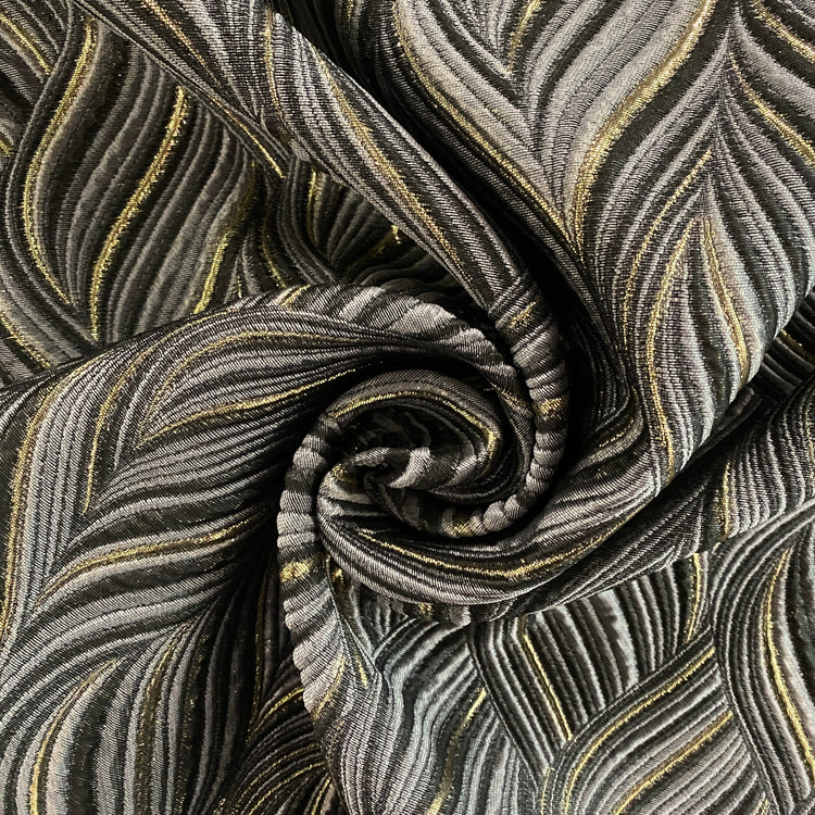 Baroque Leaves Wave Brocade - Silver / Gold / Grey