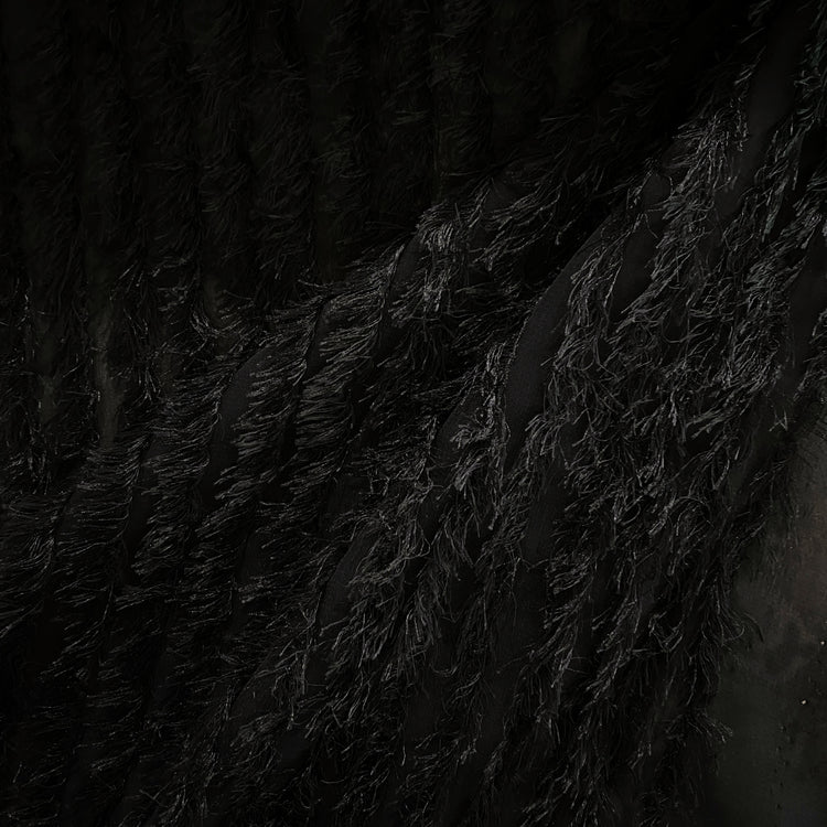 Appliqué Fringe Stripe Chiffon - Black