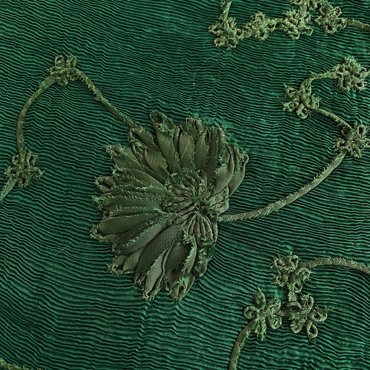 Bonded Plisse with 3D Floral Embroidery - Green