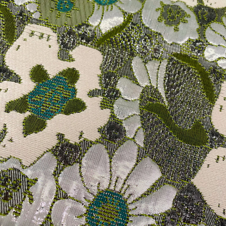 Floral Pop Nouveau Brocade - Metallic - Ivory/Olive/Turquoise/Silver