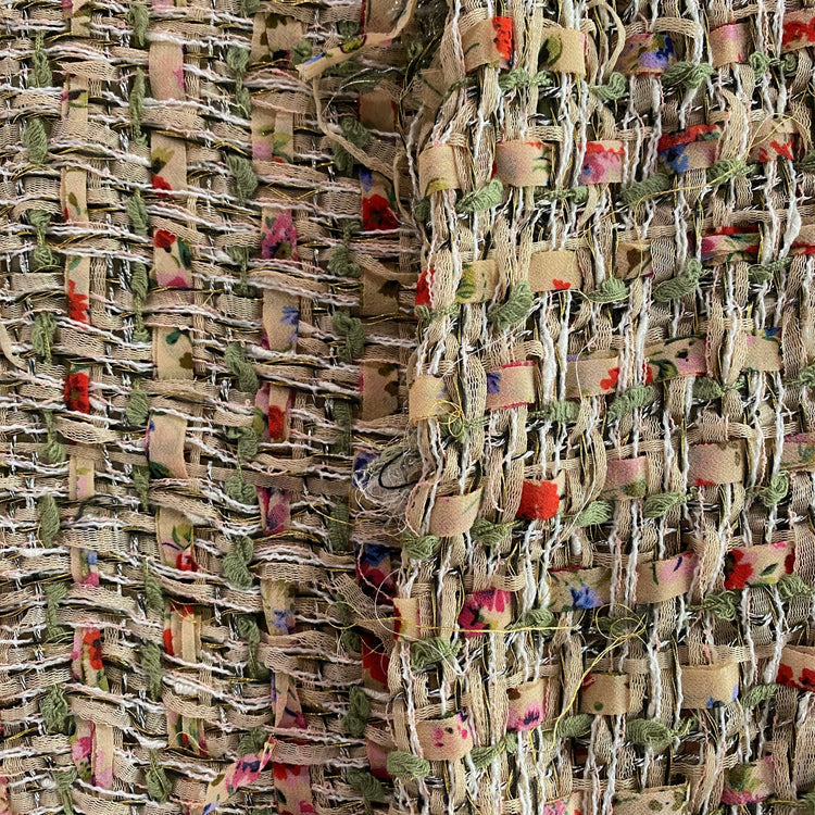 Field of Flowers Loose Woven Tweed - Green / Cherry