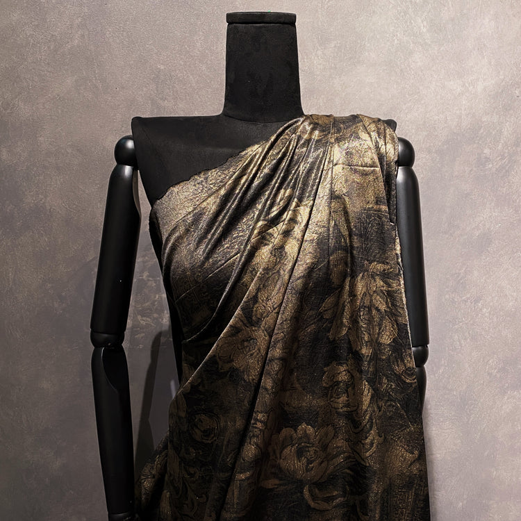 Floral Relief Metallic Satin - Antique Brass / Black