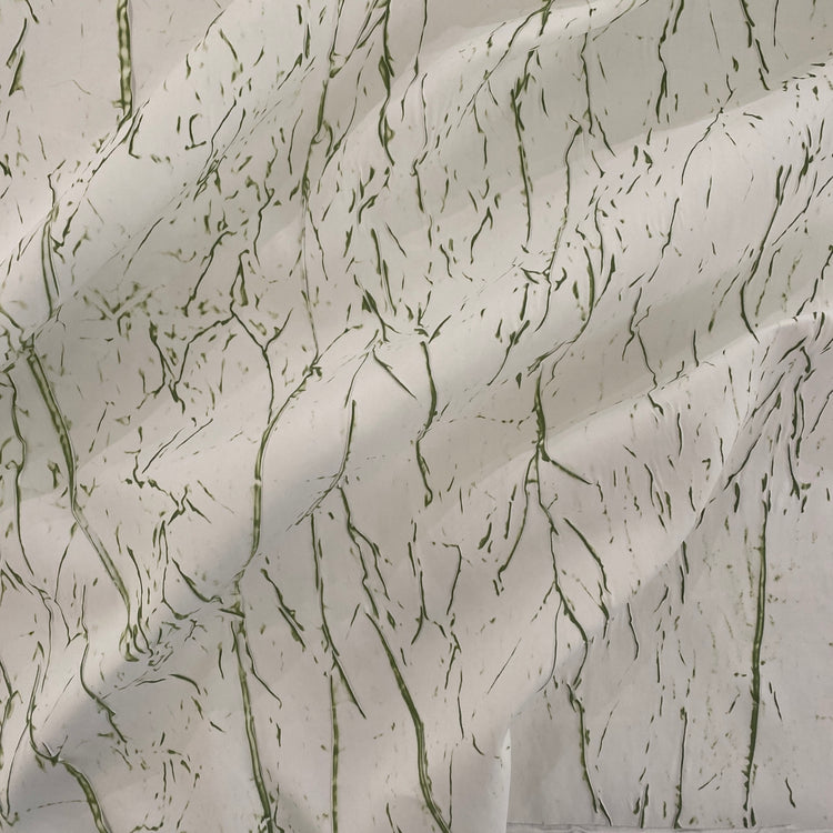 Abstract Frottage Print Sateen Bonded - White/Green