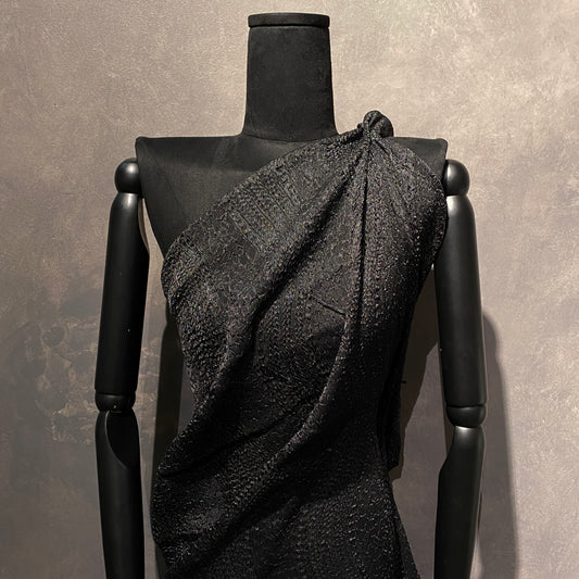 Wavy Tire Track Plisse Organza - Black