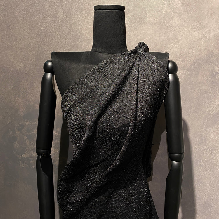 Wavy Tire Track Plisse Organza - Black