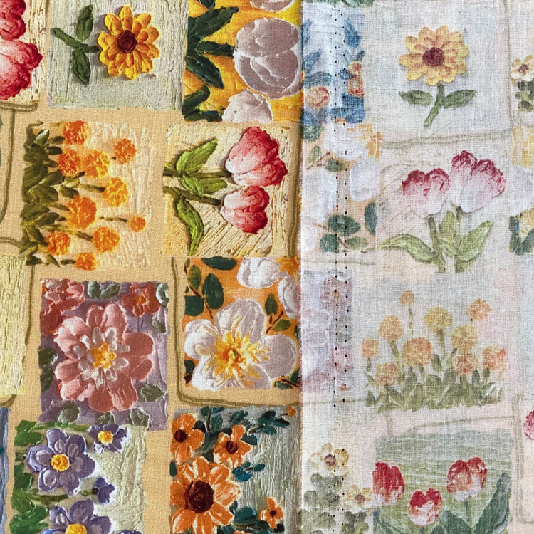 Oil-Painted Floral Blocks Cotton Lawn - Yellow