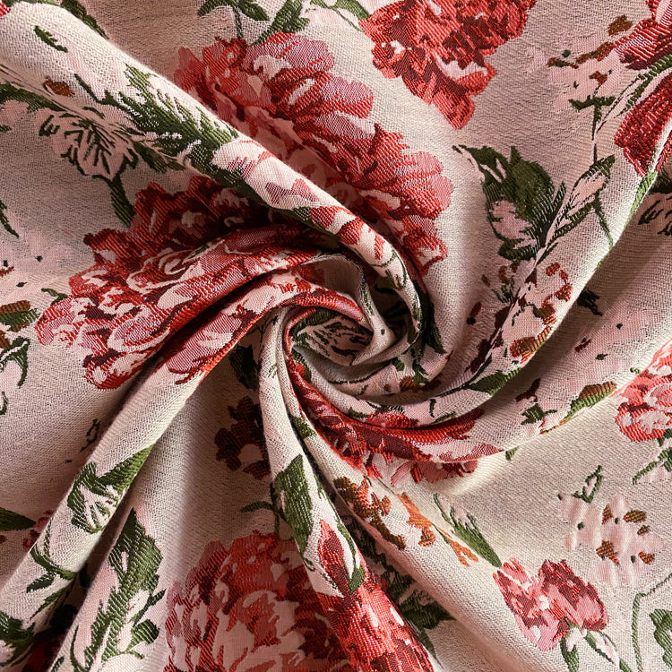 Soft Rose Brocade - Blush / Crimson / Olive Drab