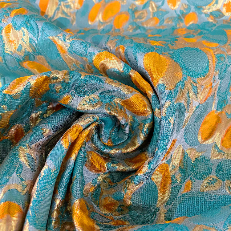 Abstract Garden Poly/Lurex Brocade - Orange/Teal