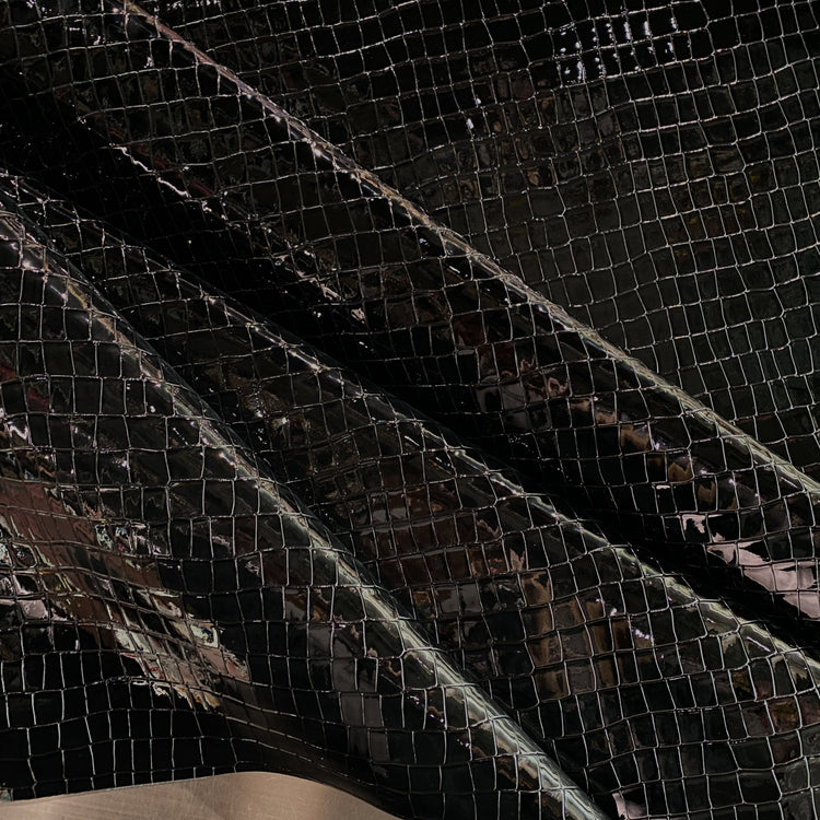 Patent Crocodile Faux Leather - Large Pattern - Black