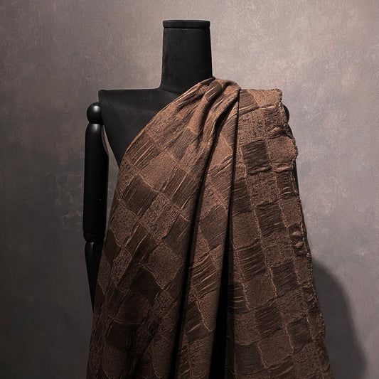 Checkerboard Yarn Float Linen Cotton Blend - Saddle Brown