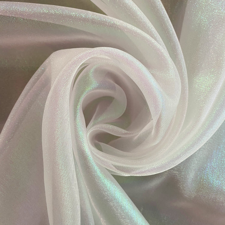 Metallic Holographic Organza - White