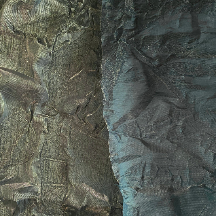 Geode Textured Plisse Shot Organza - Dark Sea Green / Light Gold