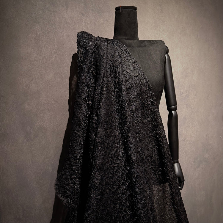Textured Satin Sheer Plisse -Black