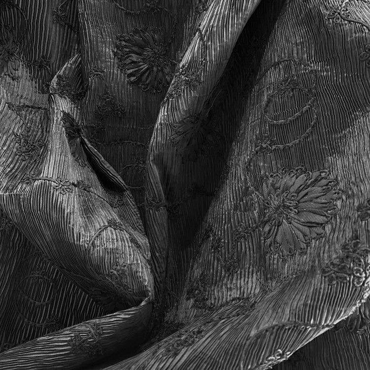 Bonded Plisse with 3D Floral Embroidery - Black