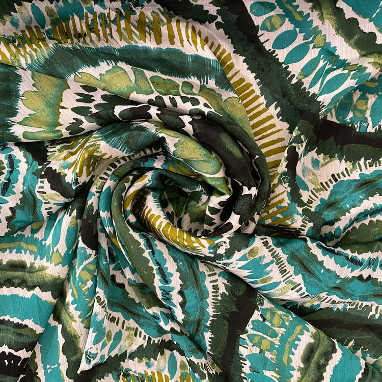 Tie-Dye Printed Poly/Viscose Yoryu Chiffon - Green