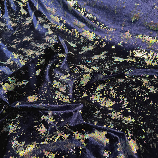 Abstract Holographic Splatter Velour - Midnight Blue