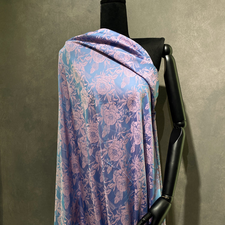 Lightweight Jacquard Layered Florals - Prussian Blue / Pink