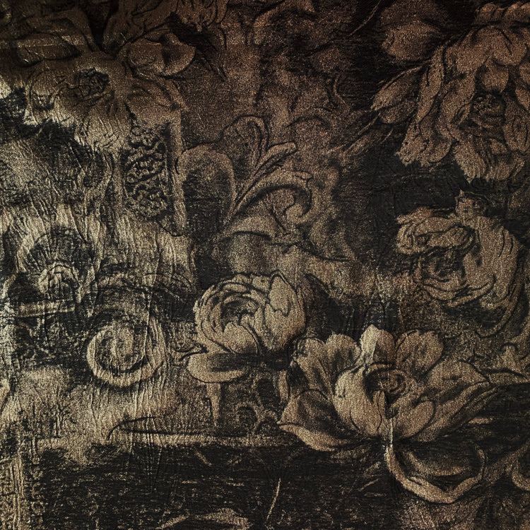 Floral Relief Metallic Satin - Antique Brass / Black