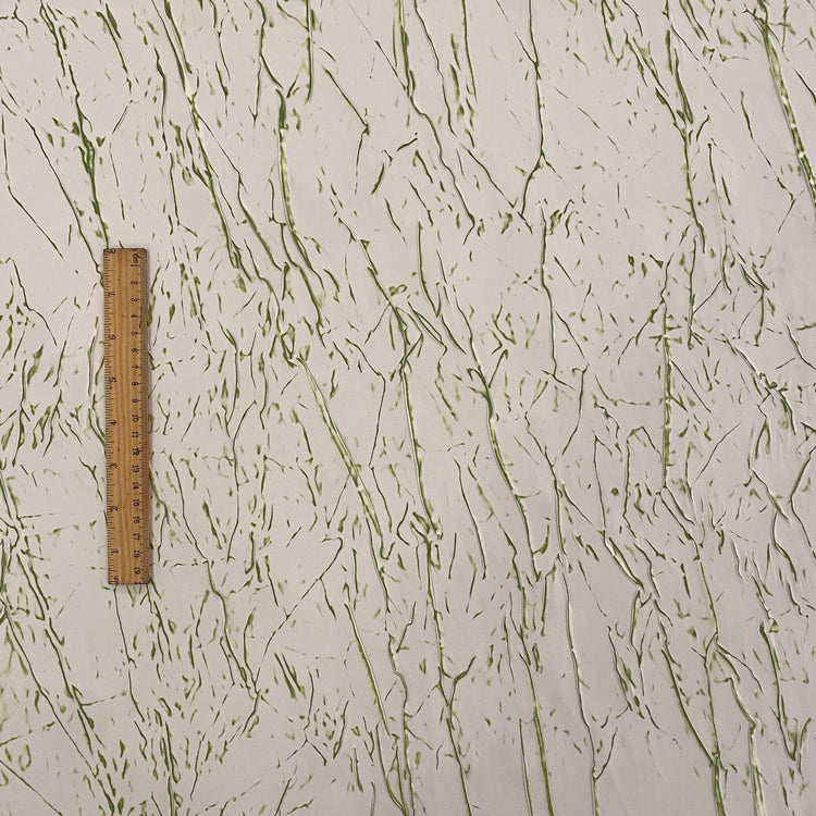Abstract Frottage Print Sateen Bonded - White/Green