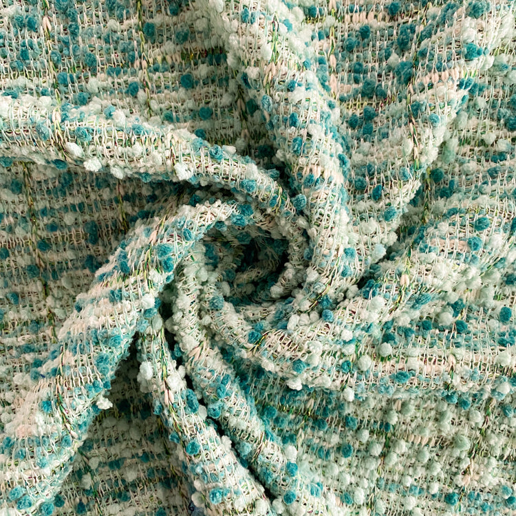 Chenille Boucle Tweed Knit - Teal / Aquamarine / White