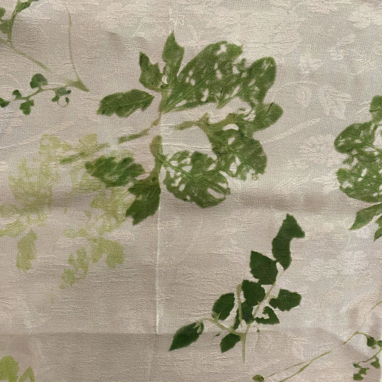 Leaf Impression Floral Jacquard Voile - Forest Green / Ivory