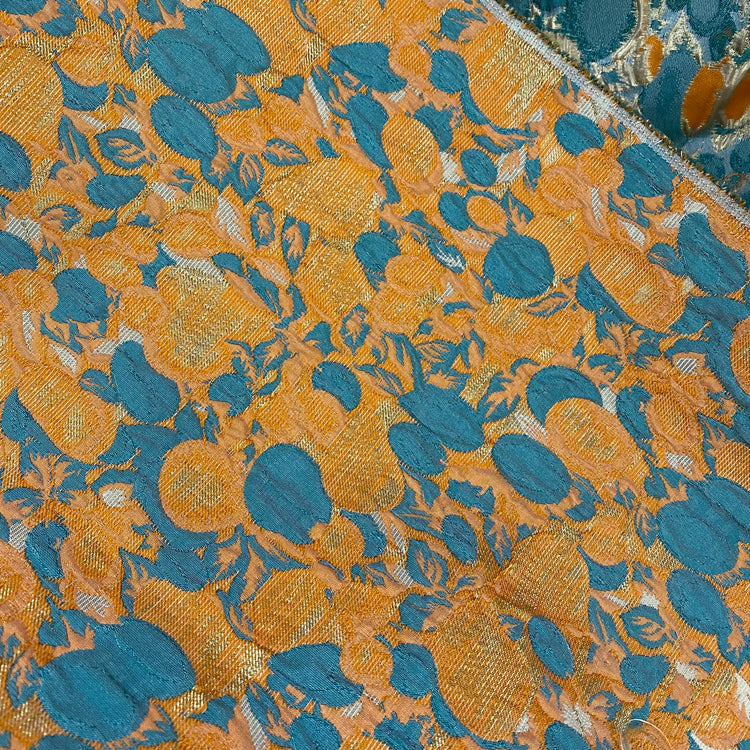 Abstract Garden Poly/Lurex Brocade - Orange/Teal