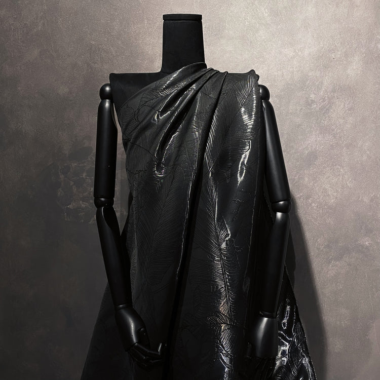 Palm Leaf Crystal Satin  - Gunmetal / Black