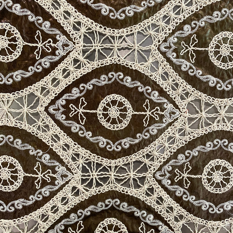 Bohemian Crochet Embroidered Satin - Shibori Dye - Saddle Brown