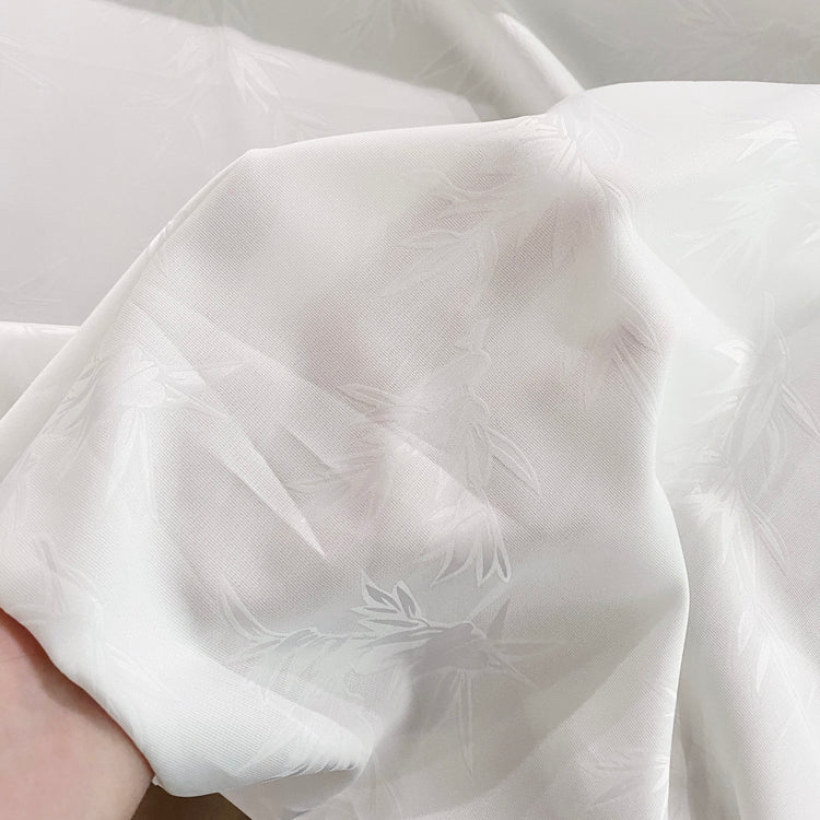 Bamboo Leaf Damask - Duck Weave - White