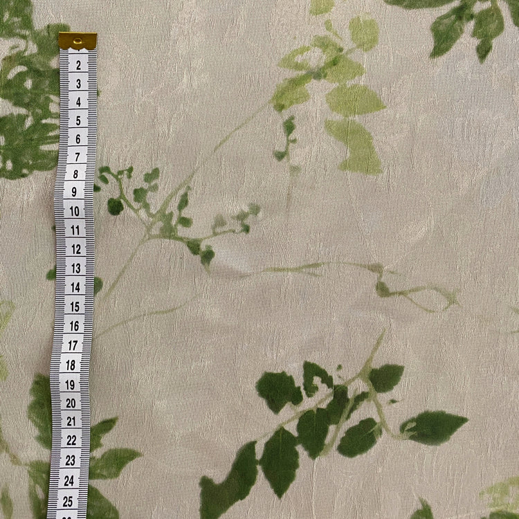 Leaf Impression Floral Jacquard Voile - Forest Green / Ivory