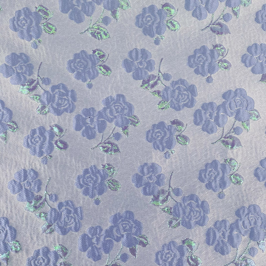Floral Vine Motif Brocade -  Metallic -  Powder Blue/Mint