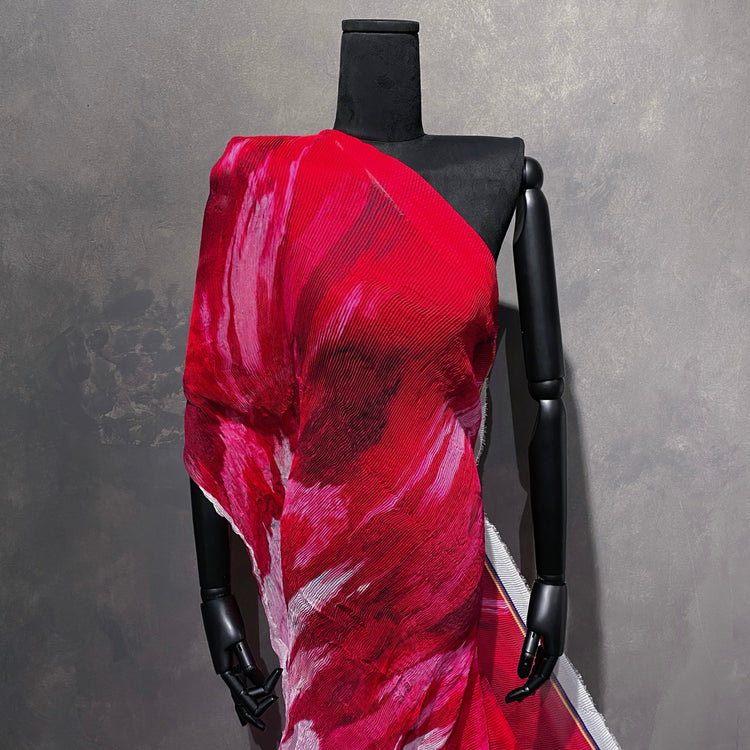 Flame Print Plisse Chiffon - Crimson / Fuchsia