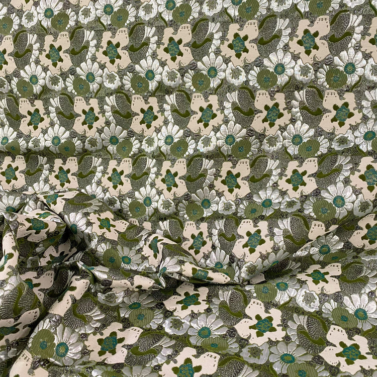 Floral Pop Nouveau Brocade - Metallic - Ivory/Olive/Turquoise/Silver