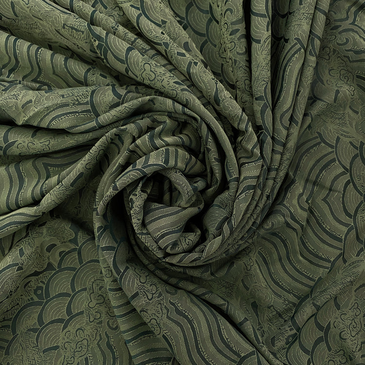 Seigaiha Motif Damask Woven - Moss Green / Emerald