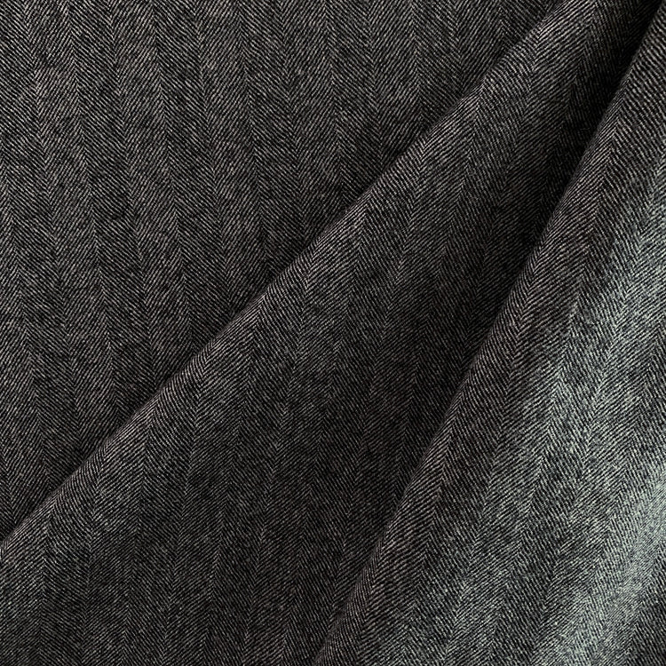 Australian Merino Brushed Wool Flannel - Herringbone - Dark Grey
