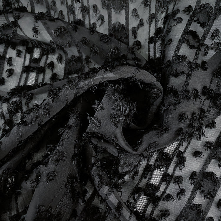 Striped Dobby Fringed Chiffon - Black