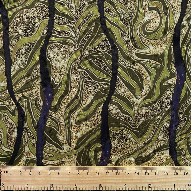 Nephrite & Ochre Double Printed Satin Jacquard - Yellow Green / Olive Drab